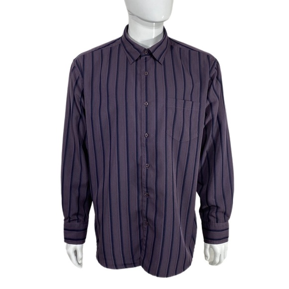 Cafe Luna Men’s Dark Purple Striped Dress Shirt - Picture 1 of 6